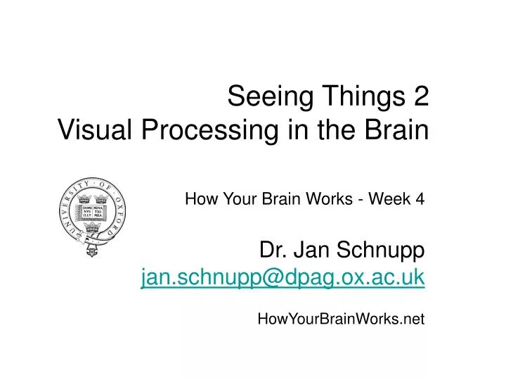 how your brain works week 4 dr jan schnupp jan schnupp@dpag ox ac uk howyourbrainworks net