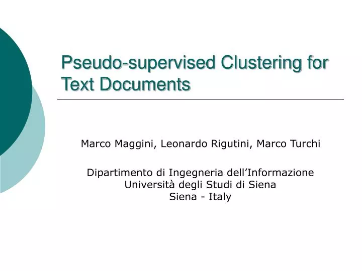 pseudo supervised clustering for text documents
