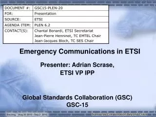 Emergency Communications in ETSI