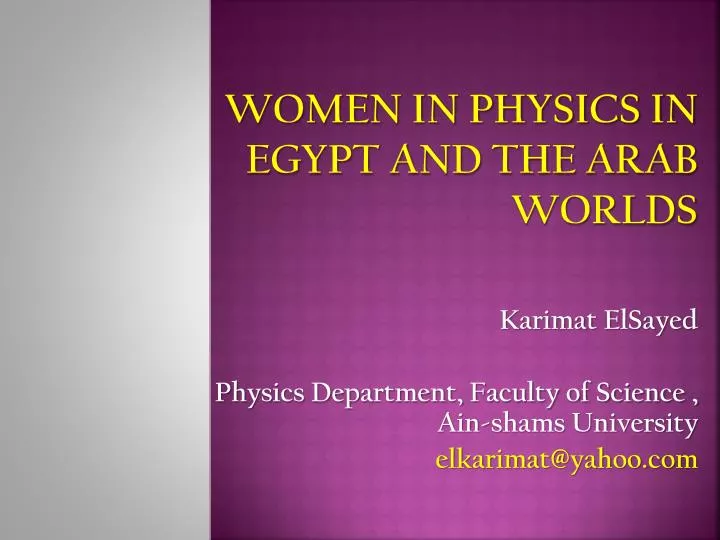 women in physics in egypt and the arab worlds