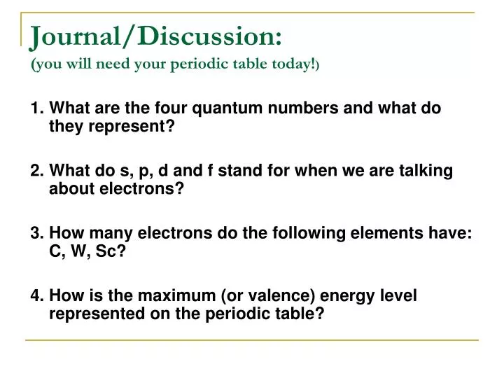 journal discussion you will need your periodic table today