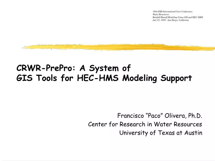 crwr prepro a system of gis tools for hec hms modeling support