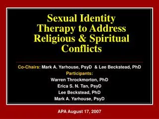 Sexual Identity Therapy to Address Religious &amp; Spiritual Conflicts