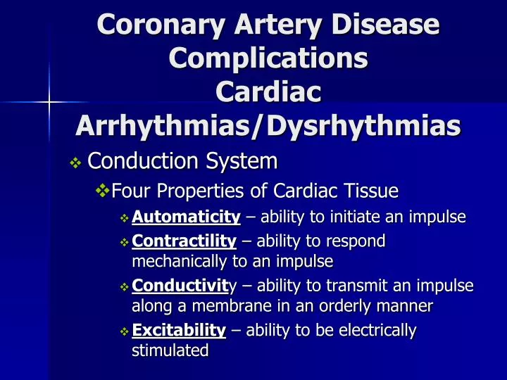 coronary artery disease complications cardiac arrhythmias dysrhythmias