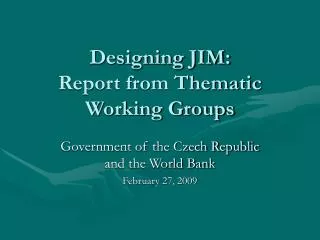 Designing JIM: Report from Thematic Working Groups