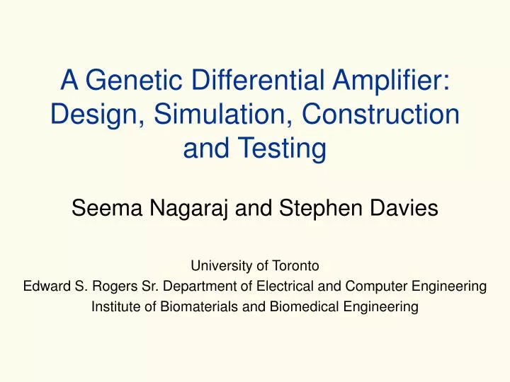 a genetic differential amplifier design simulation construction and testing