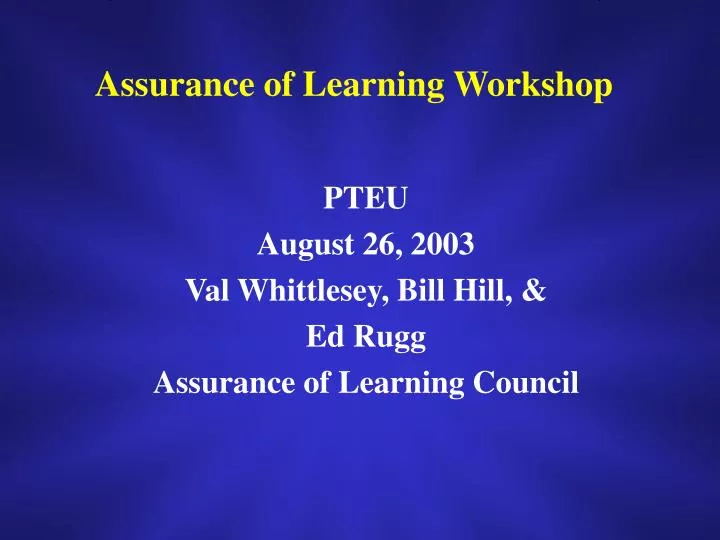 assurance of learning workshop
