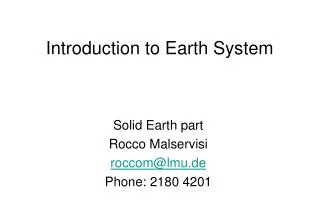 Introduction to Earth System