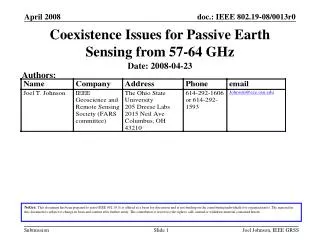 Coexistence Issues for Passive Earth Sensing from 57-64 GHz