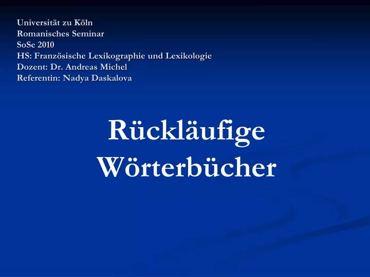 PPT - Rückläufige Wörterbücher PowerPoint Presentation, Free Download ...