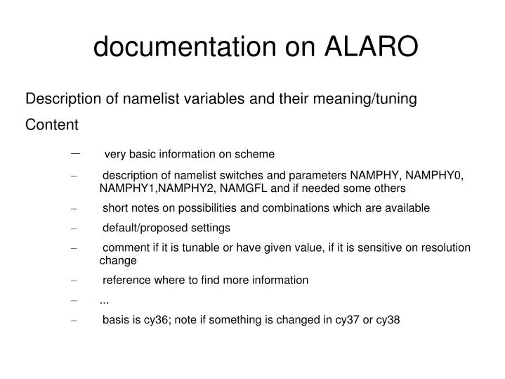 documentation on alaro