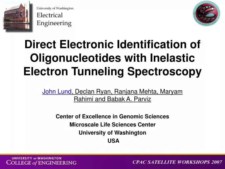 direct electronic identification of oligonucleotides with inelastic electron tunneling spectroscopy