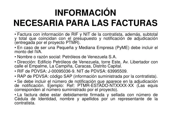 informaci n necesaria para las facturas