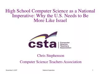 High School Computer Science as a National Imperative: Why the U.S. Needs to Be More Like Israel
