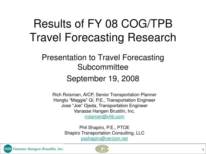 results of fy 08 cog tpb travel forecasting research