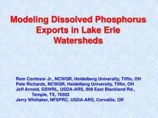 Modeling Dissolved Phosphorus Exports in Lake Erie Watersheds