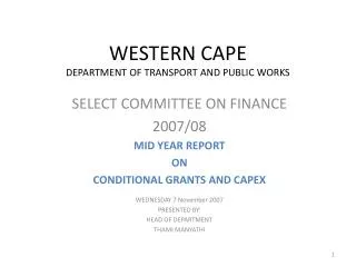 WESTERN CAPE DEPARTMENT OF TRANSPORT AND PUBLIC WORKS