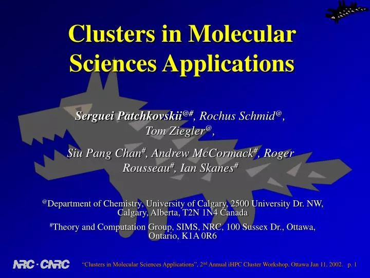 clusters in molecular sciences applications