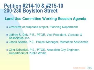 Land Use Committee Working Session Agenda Overview of proposed project, Planning Department