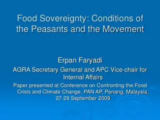 Food Sovereignty: Conditions of the Peasants and the Movement