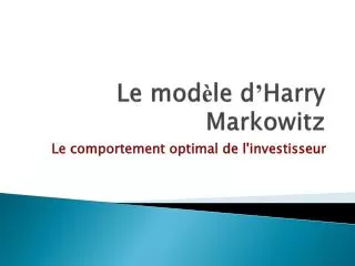 le mod le d harry markowitz