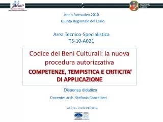 area tecnico specialistica ts 10 a021