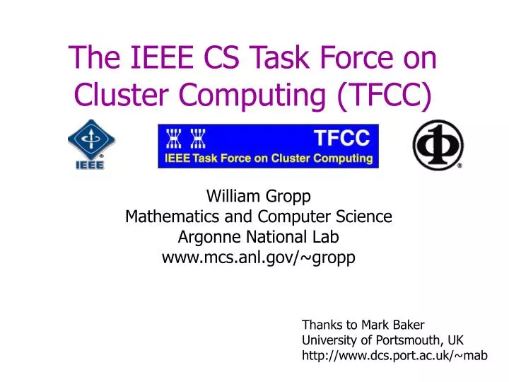 the ieee cs task force on cluster computing tfcc