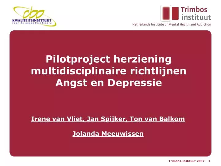 pilotproject herziening multidisciplinaire richtlijnen angst en depressie