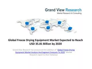 Freeze Drying Equipment Market Trends 2014 to 2020