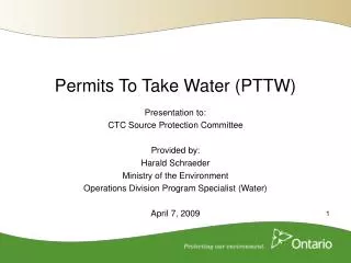 Permits To Take Water (PTTW)