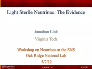 Light Sterile Neutrinos: The Evidence Jonathan Link Virginia Tech