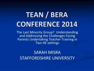 TEAN / BERA CONFERENCE 2014