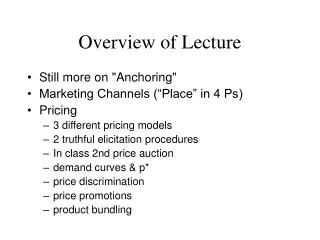 Overview of Lecture