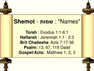 Shemot - ???? : &quot;Names&quot;