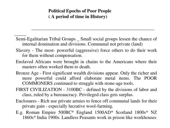 political epochs of poor people a period of time in history