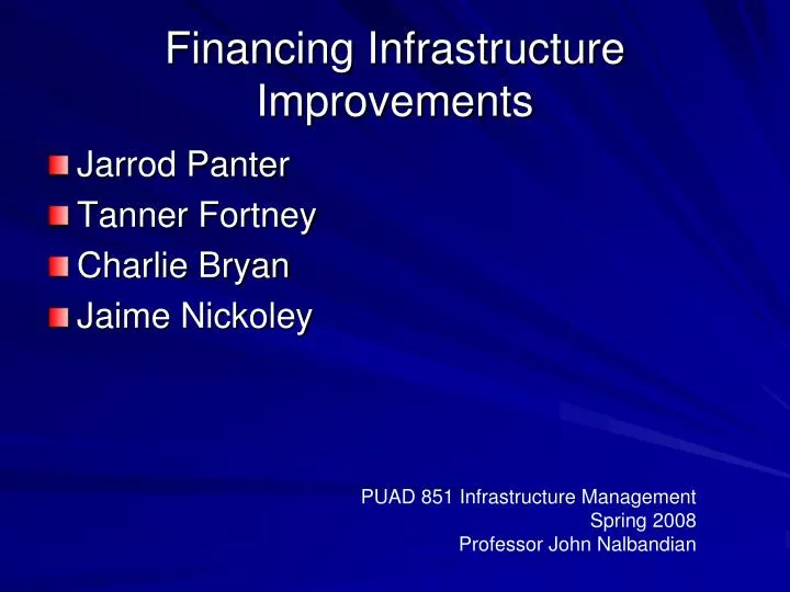 financing infrastructure improvements