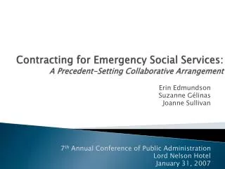 Contracting for Emergency Social Services: A Precedent-Setting Collaborative Arrangement