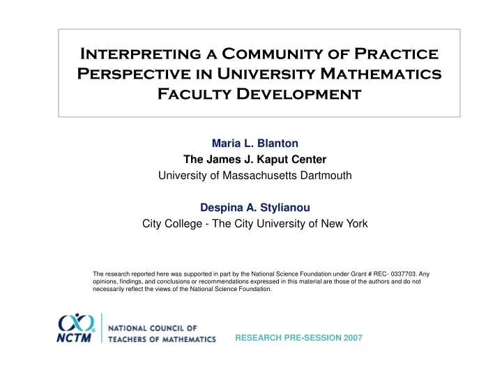 interpreting a community of practice perspective in university mathematics faculty development