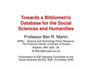 Towards a Bibliometric Database for the Social Sciences and Humanities