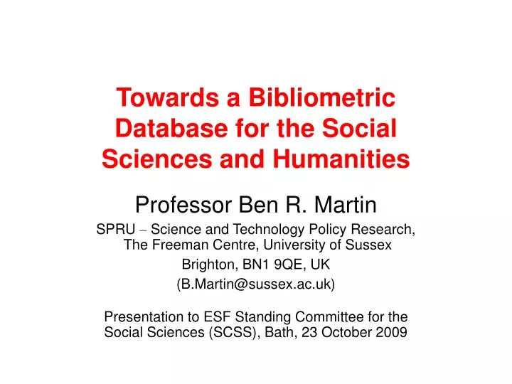 towards a bibliometric database for the social sciences and humanities
