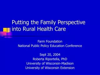 Putting the Family Perspective into Rural Health Care