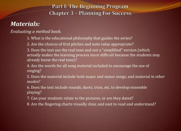 part i the beginning program chapter 3 planning for success