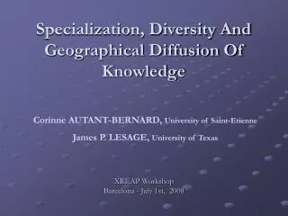 Specialization, Diversity And Geographical Diffusion Of Knowledge