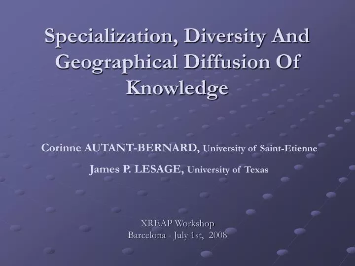 specialization diversity and geographical diffusion of knowledge