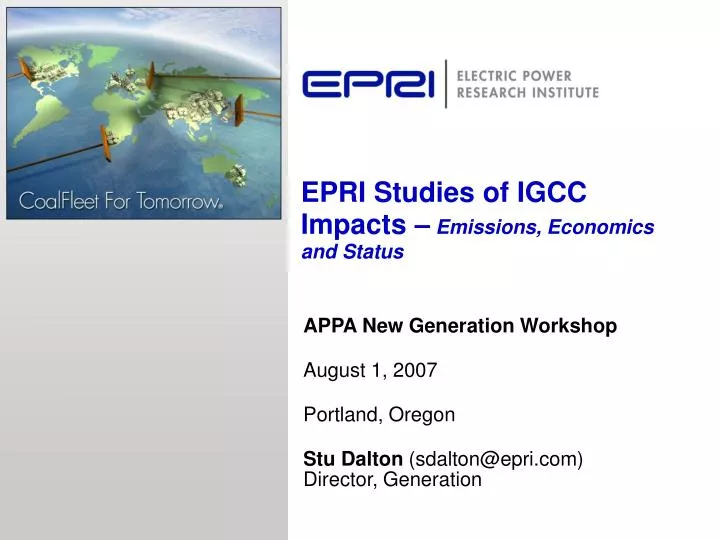 epri studies of igcc impacts emissions economics and status