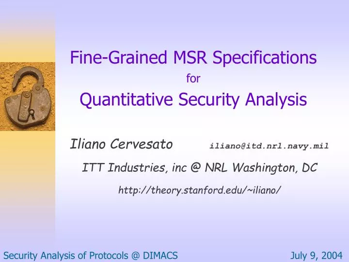 fine grained msr specifications for quantitative security analysis
