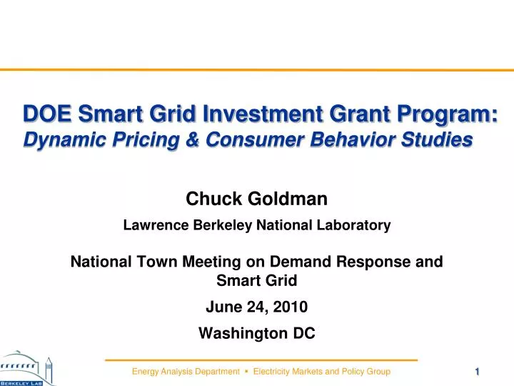 doe smart grid investment grant program dynamic pricing consumer behavior studies