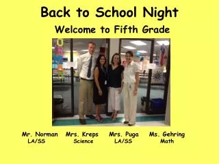 Back to School Night Welcome to Fifth Grade