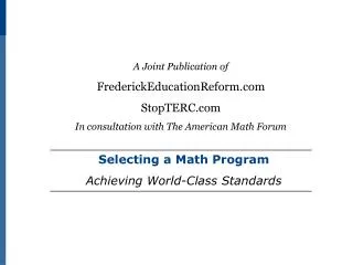 Selecting a Math Program Achieving World-Class Standards
