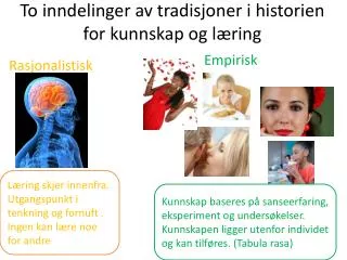 to inndelinger av tradisjoner i historien for kunnskap og l ring